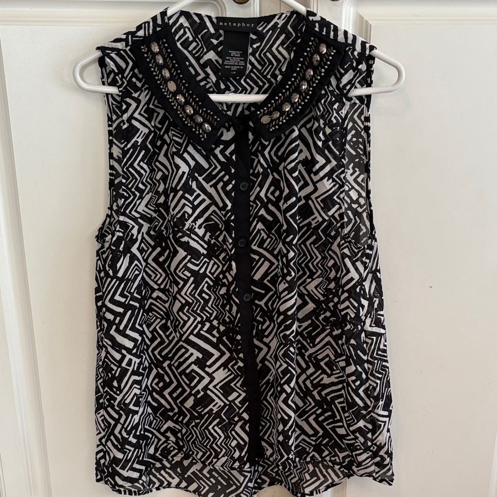Metaphor Black and White Geometric Blouse